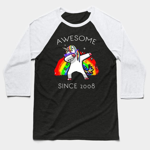 Dabbing Unicorn Birthday Girl Gifts 12 Years Old awesome Since 2008 Baseball T-Shirt by GillTee